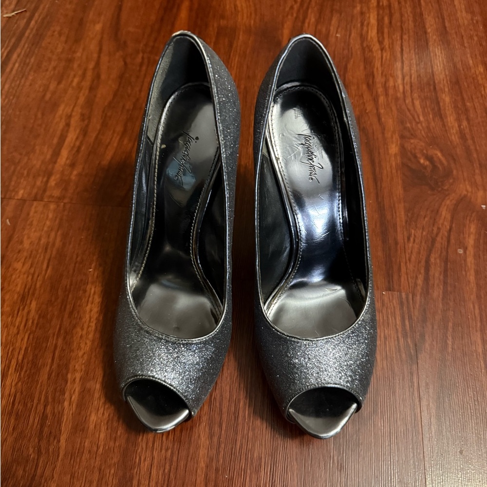 Jacqueline Ferrar silver glitter Peep-Toe Heels